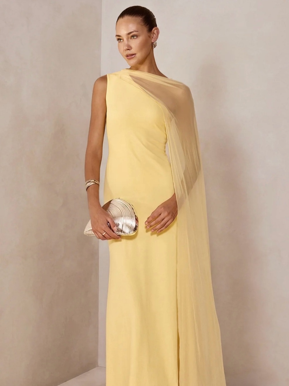 Comense Sheer Drape Slim Maxi Evenin Dress - XL